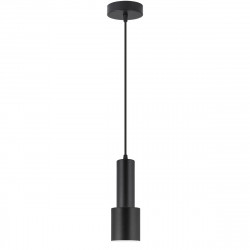 Lámpara de techo colgante moderno, Serie Sandro, estructura metálica, 1 luz E14, con difusor metálico acabado en negro.
