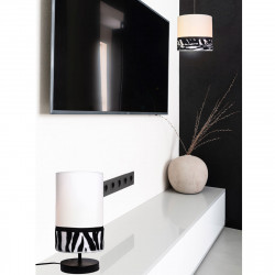 Lámpara de sobremesa moderno, Serie Namibia, estructura metálica en acabado negro, 1 luz E27, con pantalla combinada