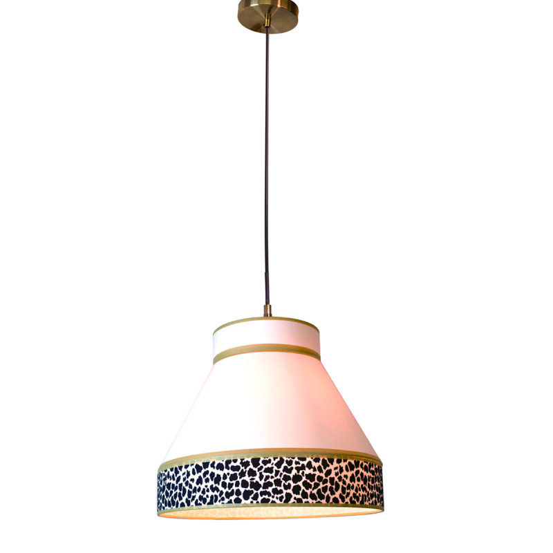 Lámpara de techo colgante moderno, Serie Uganda, soporte de techo metálico en acabado cuero, con cable negro, 1 luz