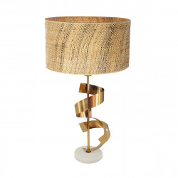 Lámpara de mesa moderna, Serie Mónaco, base de mármol blanco, cuerpo metálico en acabado dorado, 1 luz E27