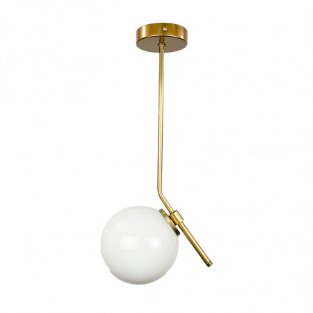 Lámpara de techo colgante, armazón metálico en acabado dorado, 1 luz, con difusor de vidrio soplado en bola Ø 14 cm