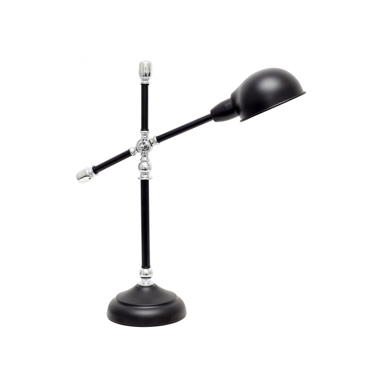 Lámpara Flexo vintage, Serie Luján, de color negro brillo y elementos en acabado cromo brillo. Realizado en metal