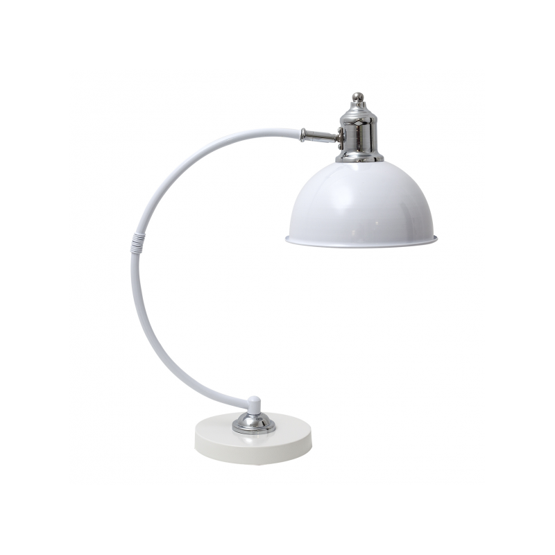 Lámpara Flexo vintage, Serie Luján pequeño, estructura metálica en acabado blanco brillo, con elementos en acabado cromo.