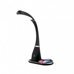 Lámpara Flexo moderno LED, Serie Rejalgar, en color negro con detalles en cromo. Realizado en aluminio, silicona y ABS.