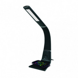 Lámpara Flexo moderno LED, Serie Kodonita, en color negro con detalles en cromo. Realizado en aluminio y ABS.