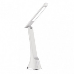 Lámpara Flexo moderno LED, Serie Anhidrita, en color blanco con detalles en cromo. Realizado en ABS.