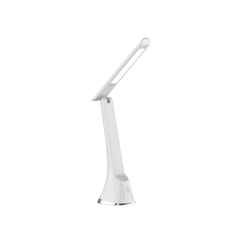 Lámpara Flexo moderno LED, Serie Anhidrita, en color blanco con detalles en cromo. Realizado en ABS.