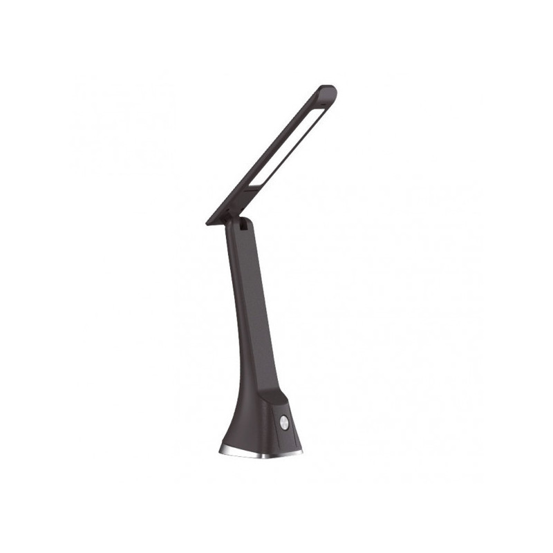 Lámpara Flexo moderno LED, Serie Anhidrita, en color negro con detalles en cromo. Realizado en ABS