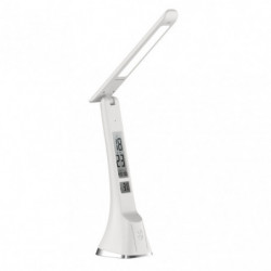 Lámpara Flexo moderno LED, Serie Apofilita, en color blanco con detalles en cromo. Realizado en ABS.