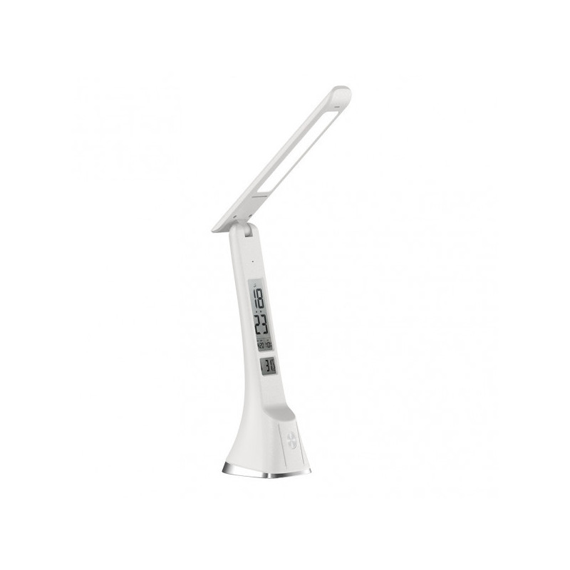 Lámpara Flexo moderno LED, Serie Apofilita, en color blanco con detalles en cromo. Realizado en ABS.