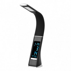 Lámpara Flexo moderno LED, Serie Barita, en color negro con detalles en cromo. Realizado en aluminio y ABS