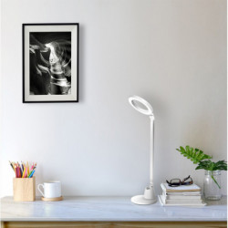 Lámpara Flexo moderno LED, Serie Calcita, en color blanco/plata. Realizado en metal y ABS, de diseño moderno y elegante.