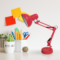 Lámpara Flexo vintage, Serie Rutilo, de color rojo. De diseño elegante y sencillo realizado en metal.