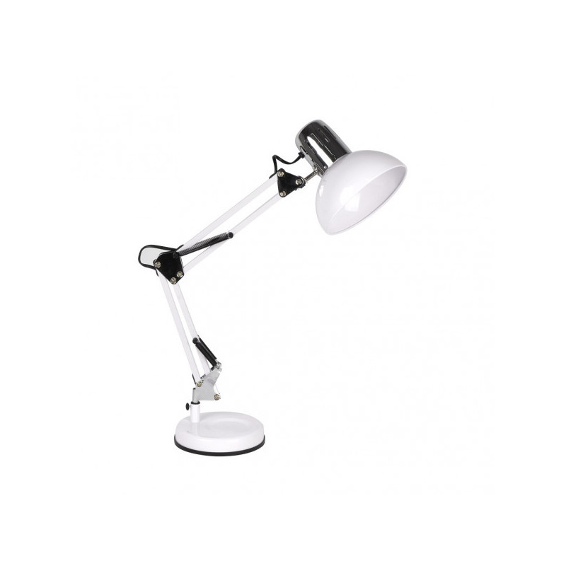 Lámpara Flexo vintage, Serie Rutilo, de color blanco/cromo. De diseño elegante y sencillo realizado en metal.