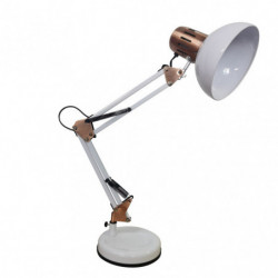 Lámpara Flexo vintage, Serie Rutilo, de color blanco/cobre. De diseño elegante y sencillo realizado en metal.