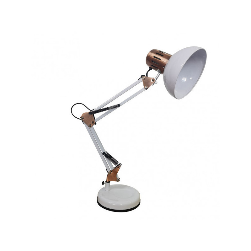 Lámpara Flexo vintage, Serie Rutilo, de color blanco/cobre. De diseño elegante y sencillo realizado en metal.