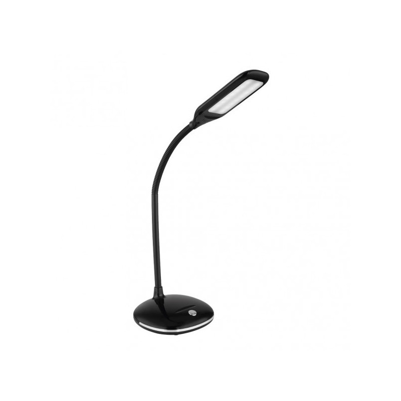Lámpara Flexo moderno LED, Serie Sanidina, en color negro con detalle e interruptor en cromo. Realizado en policarbonato.