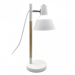 Lámpara Flexo moderno, Serie Basil, de color blanco/haya. Realizado en metal y madera.