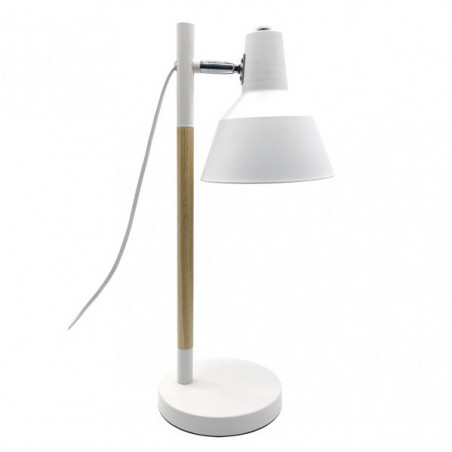 Lámpara Flexo moderno, Serie Basil, de color blanco/haya. Realizado en metal y madera.