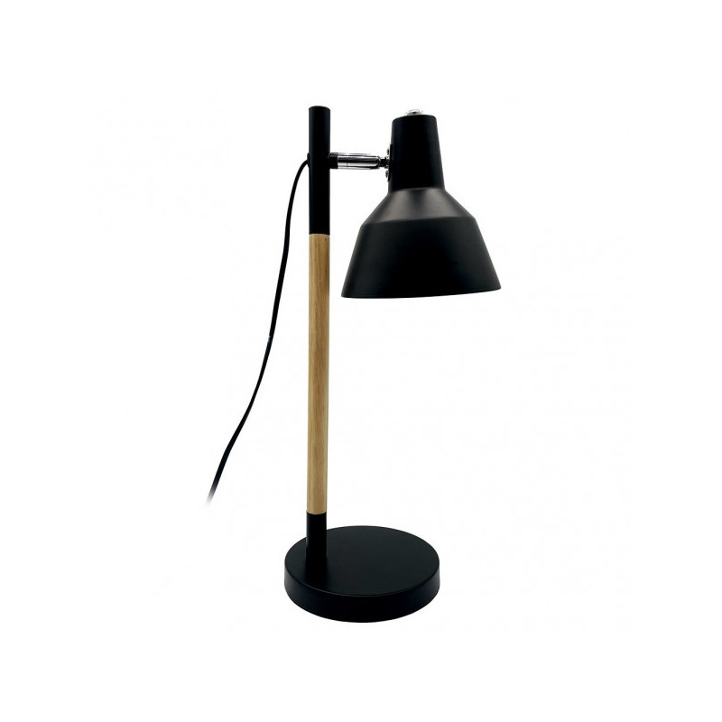 Lámpara Flexo moderno, Serie Basil, de color negro/haya. Realizado en metal y madera.