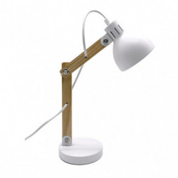 Lámpara Flexo moderno, Serie Blai, de color blanco/haya. Realizado en metal y madera, con cuerpo articulable.