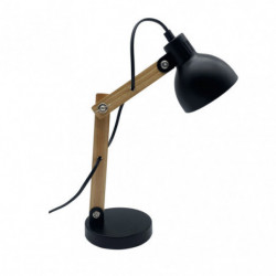 Lámpara Flexo moderno, Serie Blai, de color negro/haya. Realizado en metal y madera, con cuerpo articulable.