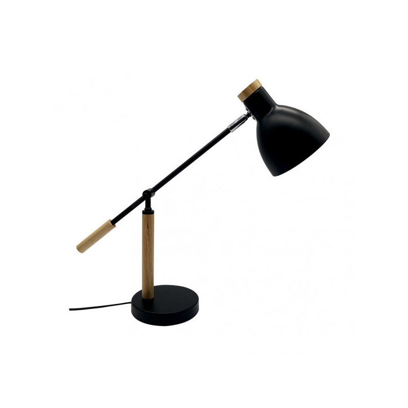 Lámpara Flexo moderno, Serie Biel, de color negro/haya. Realizado en metal y madera
