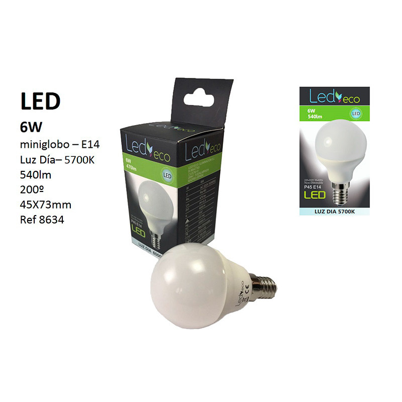 Bombilla LED Esférica E14 Luz Neutra (6W) 
