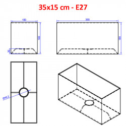 Pantalla rectangular para lámpara, Serie Rectangular Recta, armazón metálico, pantalla 35x15x18 cm