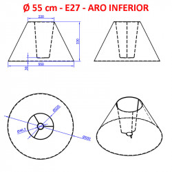 Pantalla para lámparas, 55x22x33 (aro inferior x aro superior x altura) cm, en tela acabados grupo 3.