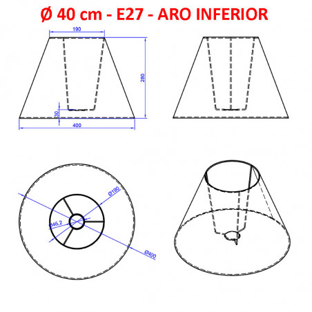 Pantalla para lámparas, 40x19x28 cm (aro inferior x aro superior x altura), en tela acabados grupo 4.