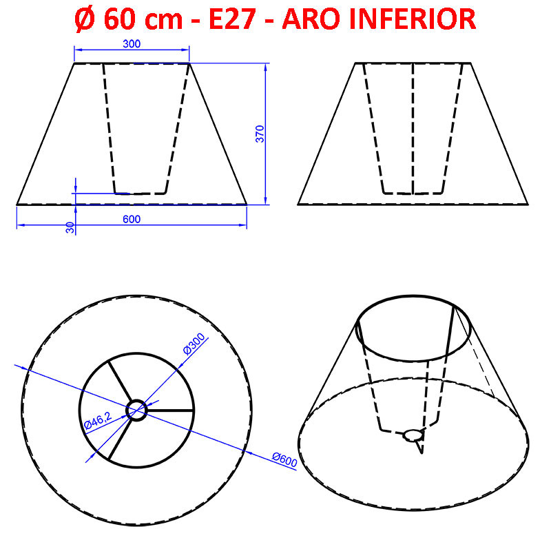 Pantalla para lámparas, 60x30x37 cm (aro inferior x aro superior x altura), en tela acabados grupo 4.