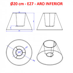 Pantalla para lámparas, 20x10x13 cm (aro inferior x aro superior x altura), en tela acabados grupo 5.