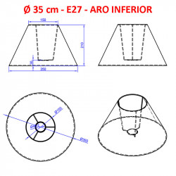 Pantalla para lámparas, 35x15x21 cm (aro inferior x aro superior x altura), en tela acabados grupo 5.