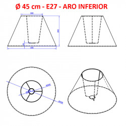 Pantalla para lámparas, 45x20x28 cm (aro inferior x aro superior x altura), en tela acabados grupo 5.