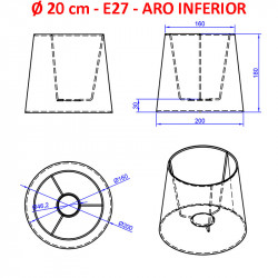 Pantalla para lámpara, 20x16x18 cm (aro inferior x aro superior x altura), en tela acabados grupo 2