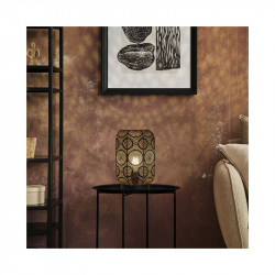 Lámpara de sobremesa vintage, colección Bisbe, estructura metálica decorado con perforaciones que forman un patrón