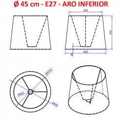 Pantalla para lámpara, 45x37x37 cm (aro inferior x aro superior x altura), en tela acabados grupo 2