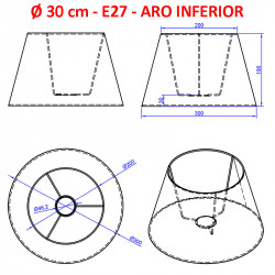 Pantalla cónica baja para lámparas, 30x20x19 cm (aro inferior x aro superior x altura), en tela acabados grupo 3