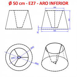 Pantalla cónica baja para lámpara cónicas, 50x35x35 cm (aro inferior x aro superior x altura), en tela acabados grupo 3