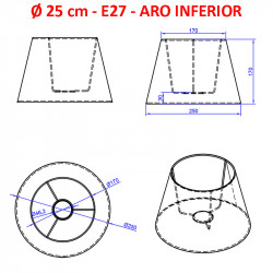 Pantalla cónica baja para lámparas, 25x17x17 cm (aro inferior x aro superior x altura), en tela acabados grupo 4