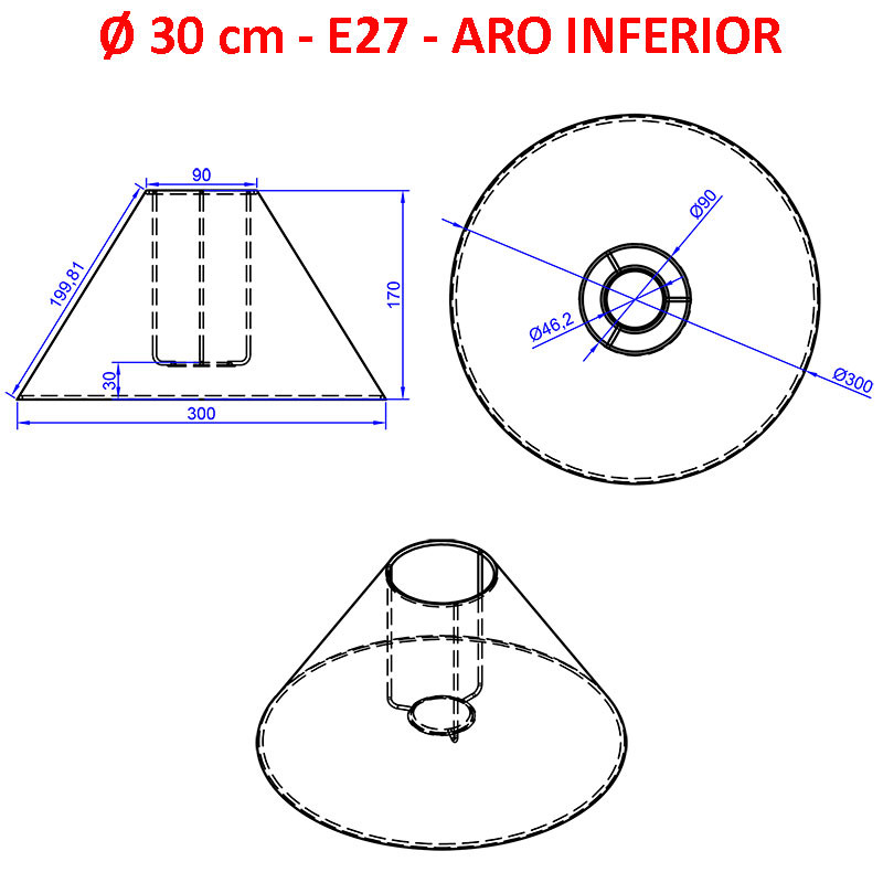 Pantalla china para lámparas, 30x9x17 cm (aro inferior x aro superior x altura), en tela acabados grupo 2