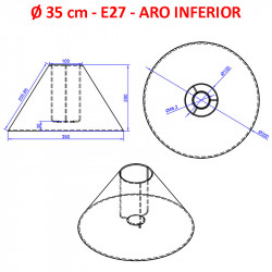 Pantalla china para lámparas, 35x10x20 cm (aro inferior x aro superior x altura), en tela acabados grupo 2