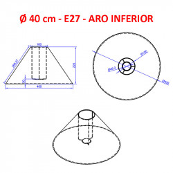 Pantalla china para lámparas, 40x10x22 cm (aro inferior x aro superior x altura), en tela acabados grupo 2