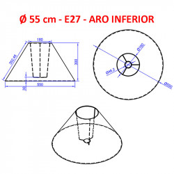 Pantalla china para lámparas, 55x18x30 cm (aro inferior x aro superior x altura), en tela acabados grupo 2