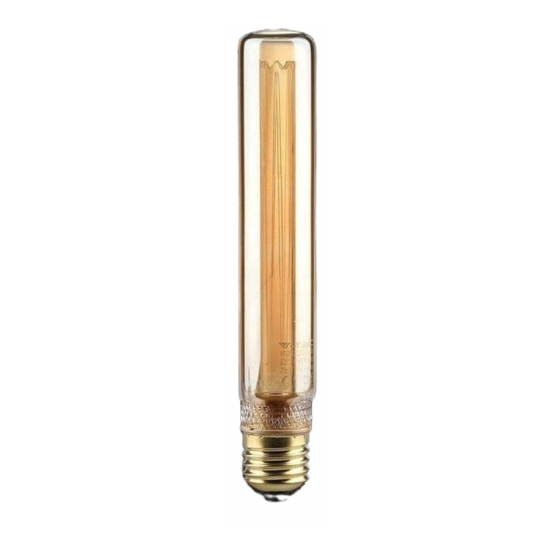 Bombilla LED tubular de filamentos E27, cristal ámbar, 2W 65 lúmenes 1.800 ºK, 360º de apertura. Ø 30 x 185 mm