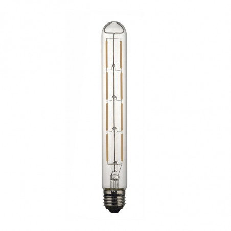Bombilla LED tubular de filamentos E27, cristal transparente, 6W 600 lúmenes 2.700 ºK, 360º de apertura. Ø 30 x 225 mm