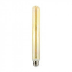 Bombilla LED tubular de filamentos E27, cristal ámbar, 5.5W 470 lúmenes 2.000 ºL, 360º de apertura. Ø 38 x 290 mm