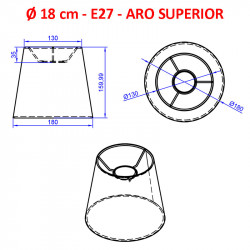 Pantalla tronco de tela para lámpara, para portalámparas E27, de PVC recubierta de tela, con un diámetro de 18 cm