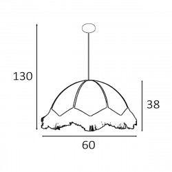 Lámpara de techo colgante beis, serie Pexa2, con forma retro en el tejido Urano combinado con fleco de yute.